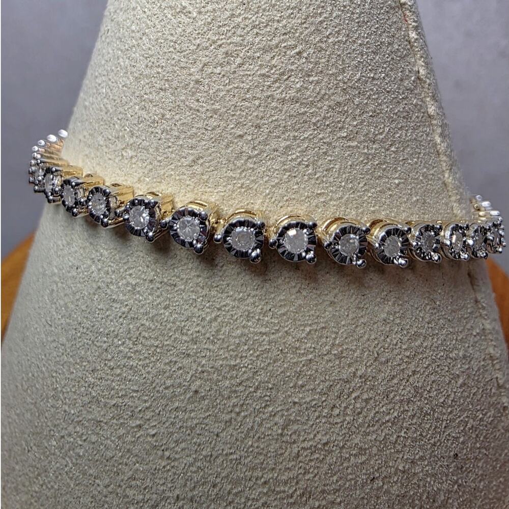 1.0ctw Natural Diamond Tennis Bracelet Gold Over 925 Silver 3.3mm 7.5"